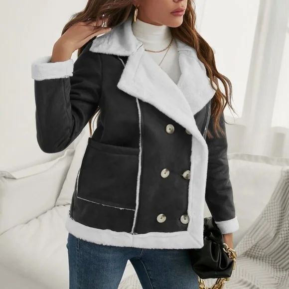 Cozy Charcoal Grey Luxe Teddy Vegan Suede Jacket Coat - Picture 2 of 8